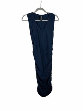 Bobi Los Angeles Navy Ruched Sleeveless Midi Dress Size M